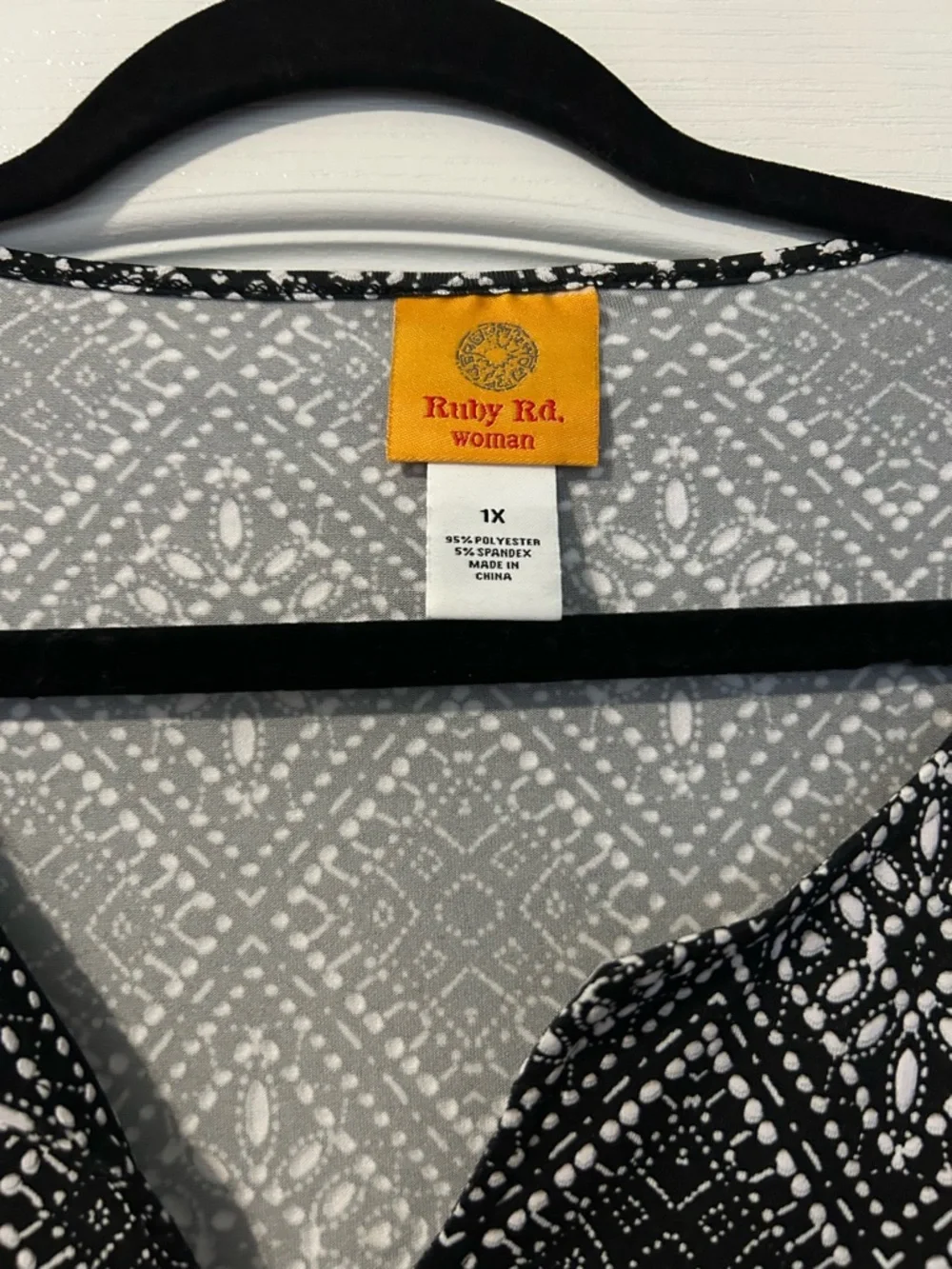Ruby Rd. Black & White Geometric V-Neck Tunic - Picture 2 of 3